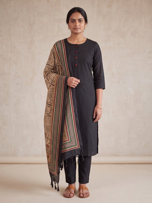 Peachmode Black Chanderi Blend Manipuri Dupatta Dress Material - Image 1