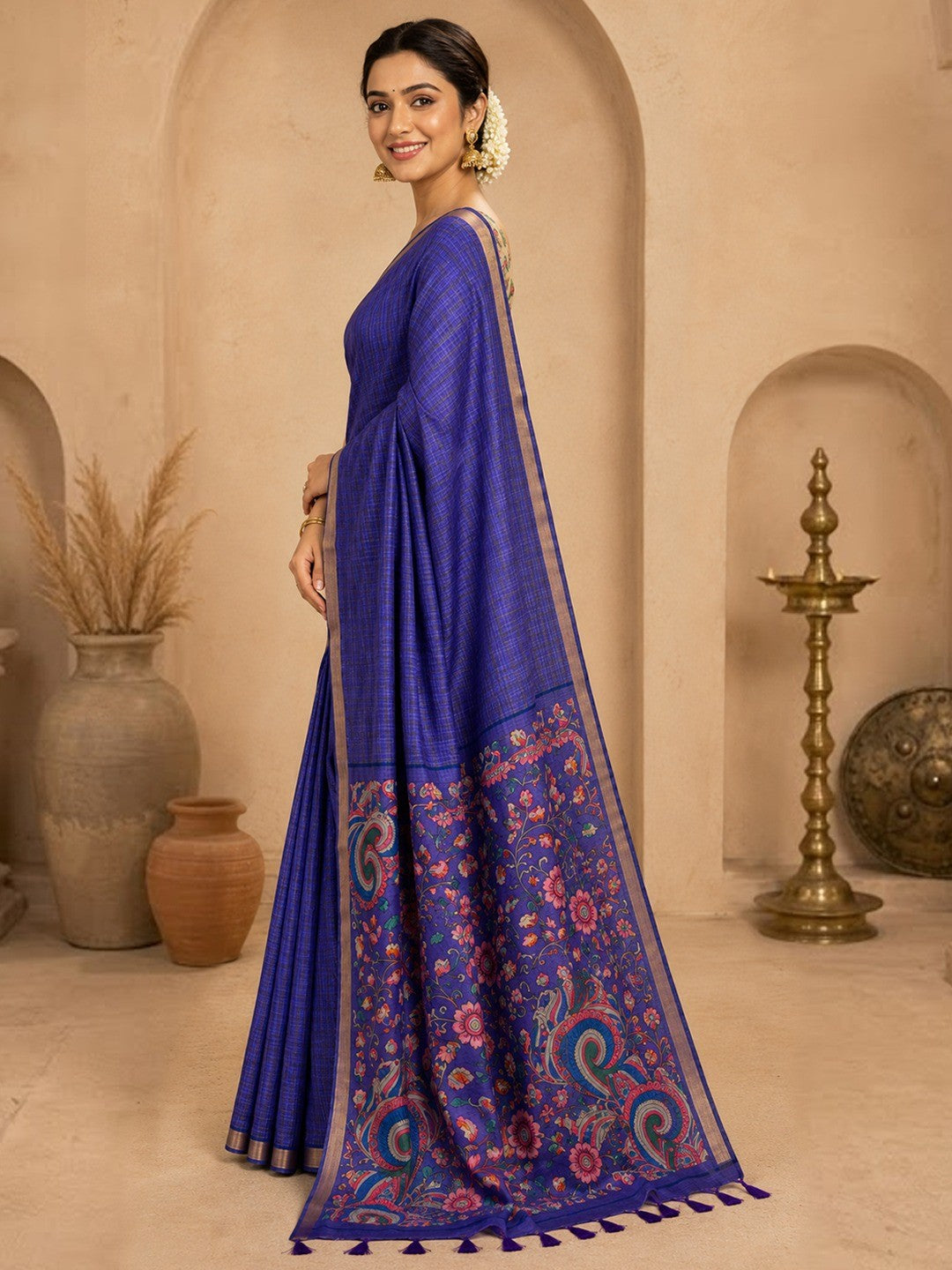 Peachmode Purple Linen Cotton Fancy Digital Print Saree - Image 3