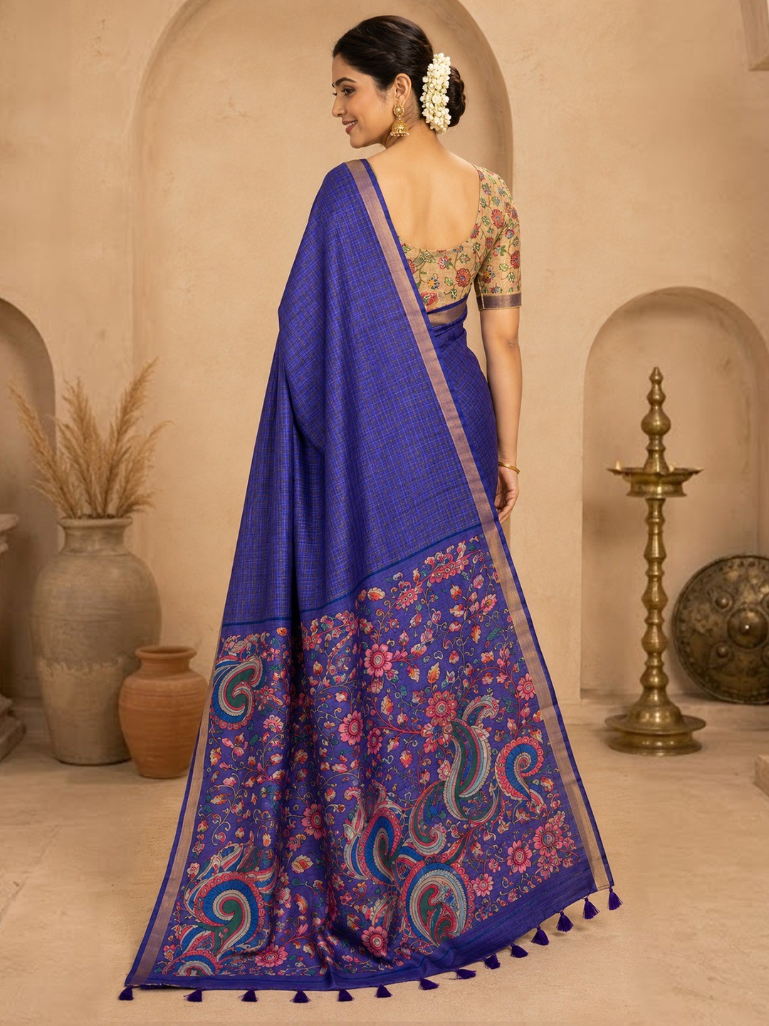 Peachmode Purple Linen Cotton Fancy Digital Print Saree - Image 4