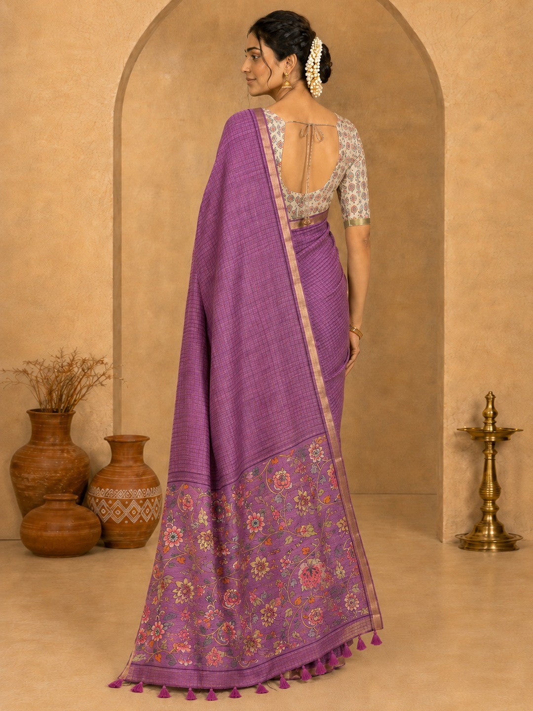 Peachmode Onion Linen Cotton Fancy Digital Print Saree - Image 4
