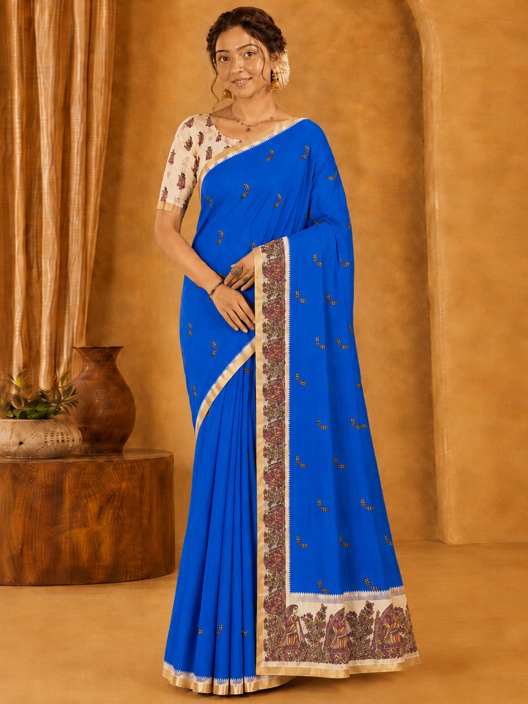 Peachmode Purple Linen Cotton Zari Bentex Border Saree - Image 2