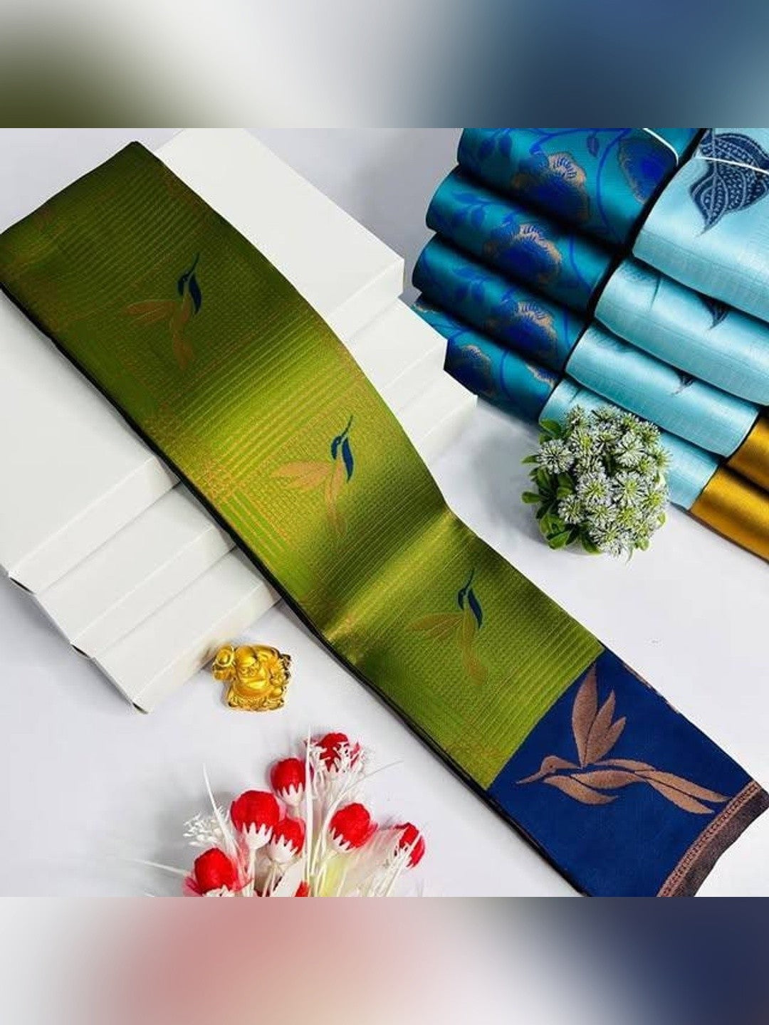 Peachmode Olive Banarasi Silk Zari Saree - Image 2