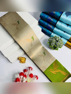 Peachmode Green Banarasi Silk Zari Saree - Image 2