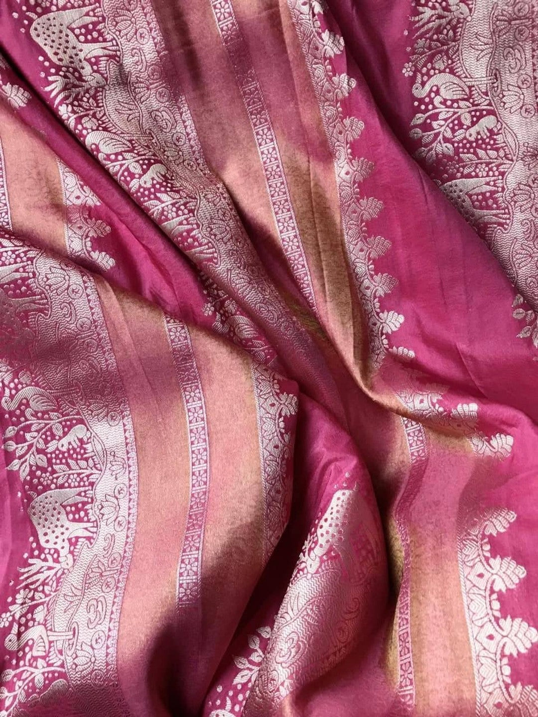 Peachmode Pink Khadi Tissue Paithani Silk Saree - Image 4
