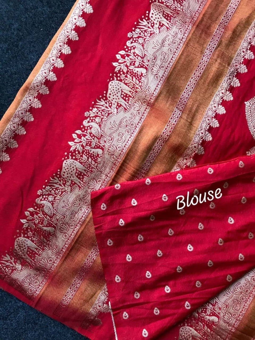 Peachmode Red Khadi Tissue Paithani Silk Saree - Image 4