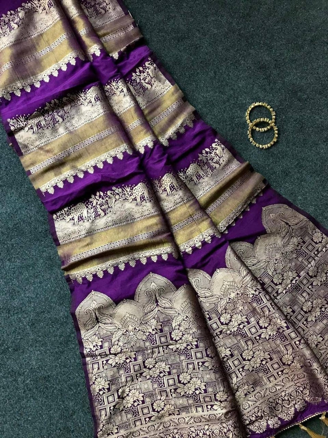 Peachmode Purple Khadi Tissue Paithani Silk Saree - Image 2
