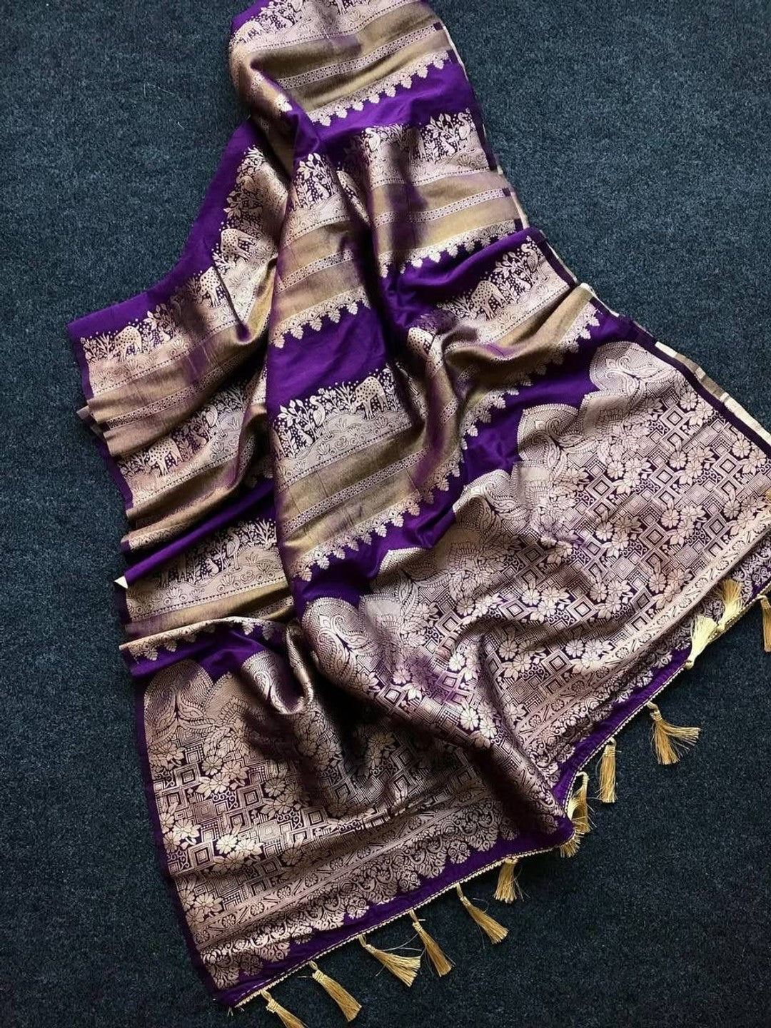 Peachmode Purple Khadi Tissue Paithani Silk Saree - Image 3