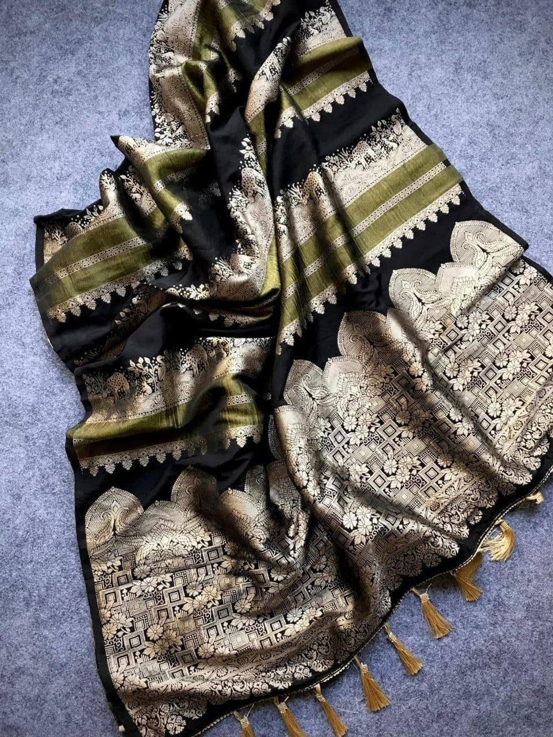 Peachmode Black Khadi Tissue Paithani Silk Saree - Image 3