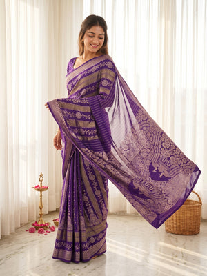 Peachmode Purple Georgette Zari Woven Saree - Image 1