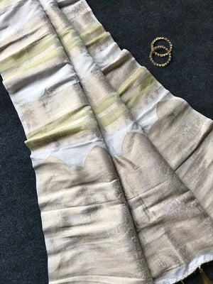 Peachmode Cream Khadi Tissue Paithani Silk Saree - Image 2