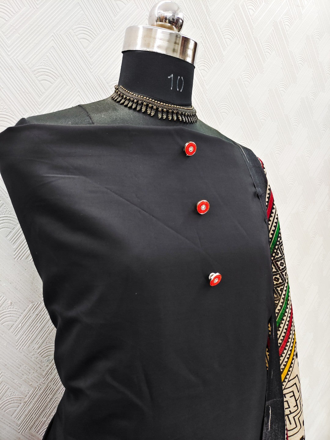 Peachmode Black Chanderi Blend Manipuri Dupatta Dress Material - Image 3