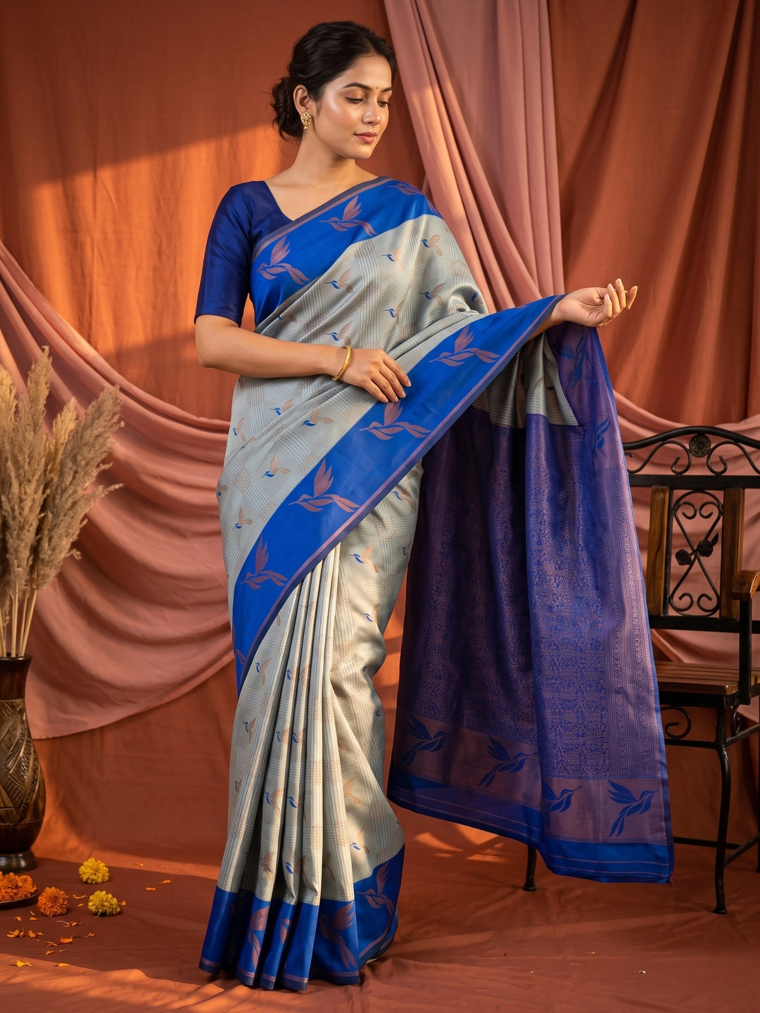 Peachmode Blue Banarasi Silk Zari Saree - Image 1
