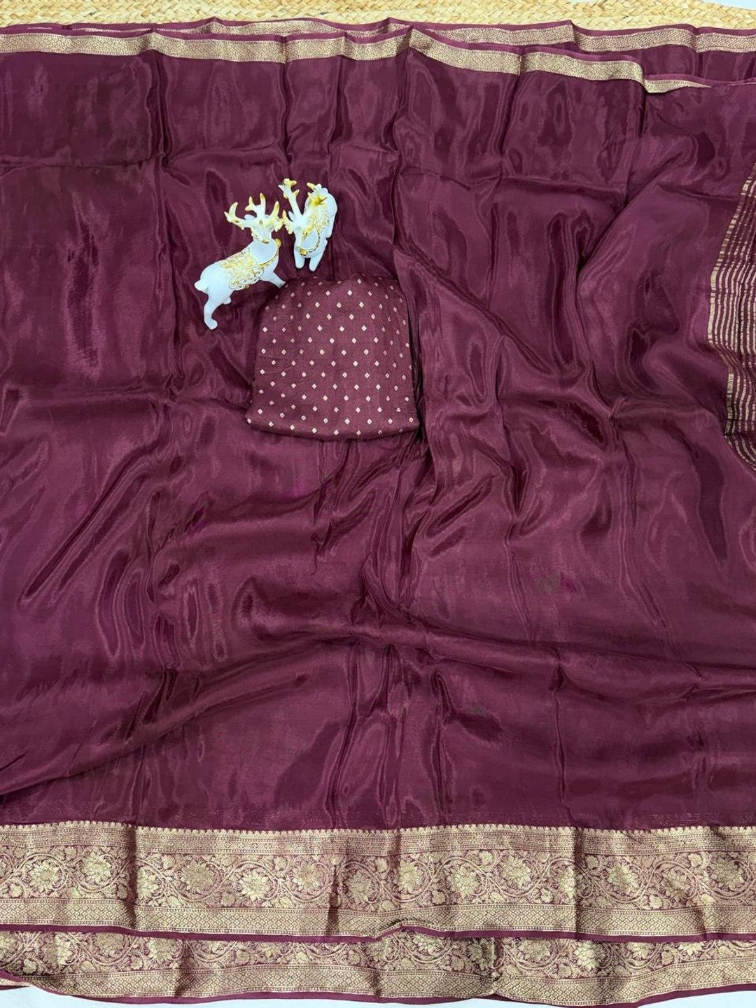 Peachmode Wine Ho Silk Zari Border Saree - Image 3