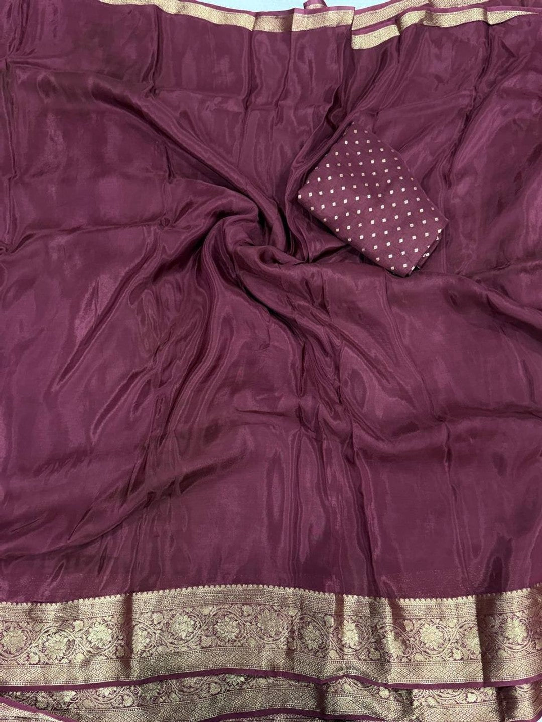 Peachmode Wine Ho Silk Zari Border Saree - Image 4