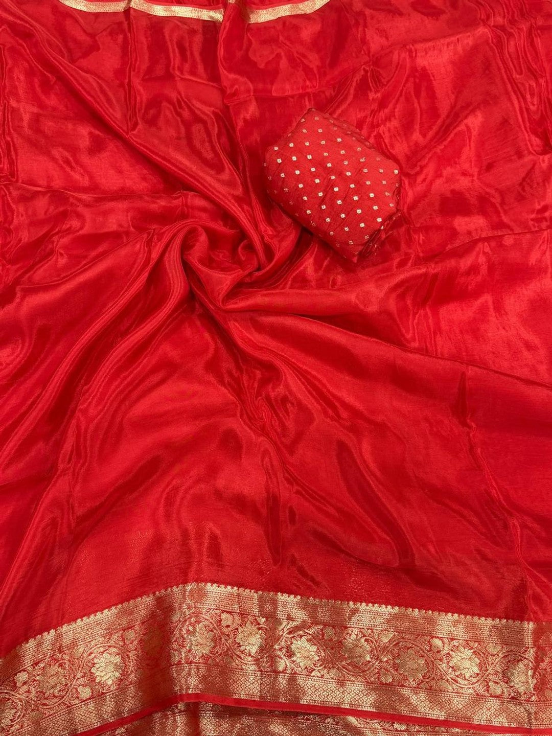 Peachmode Red Ho Silk Zari Border Saree - Image 3
