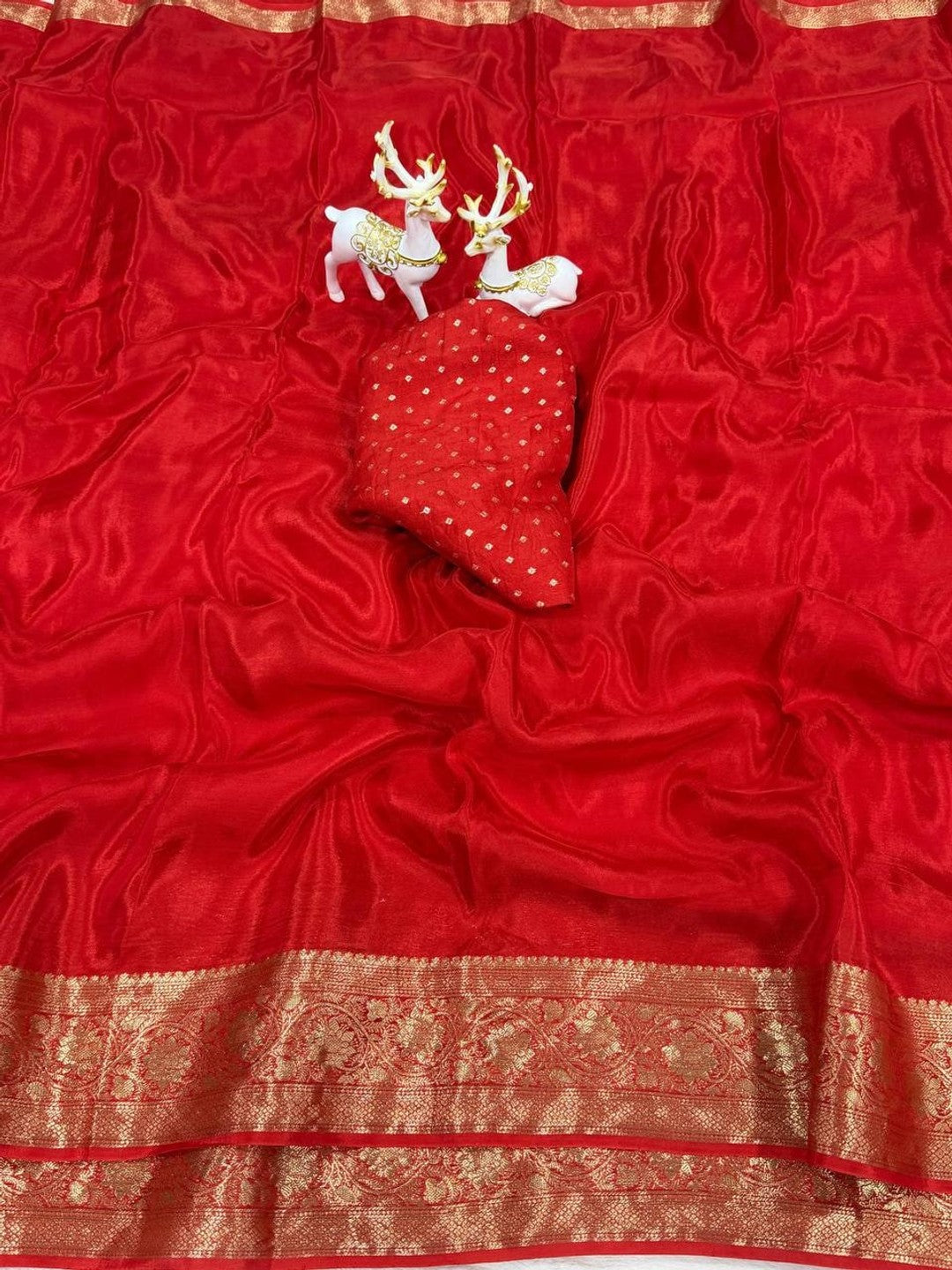 Peachmode Red Ho Silk Zari Border Saree - Image 4