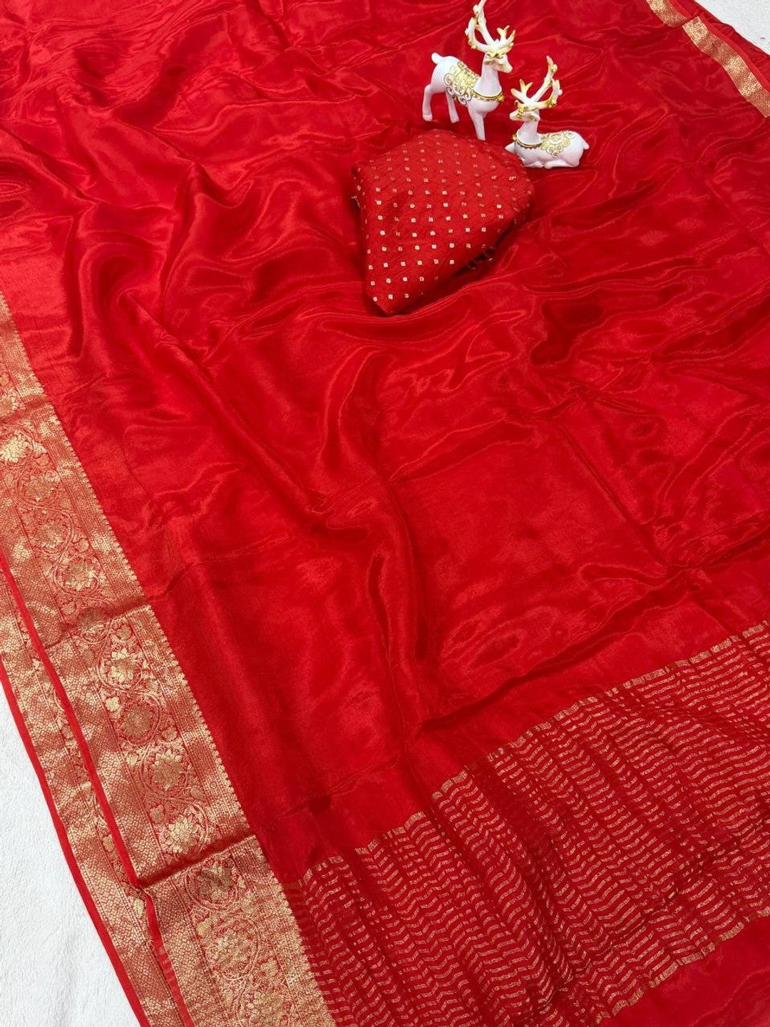 Peachmode Red Ho Silk Zari Border Saree - Image 6