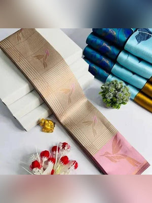Peachmode Pink Banarasi Silk Zari Saree - Image 2