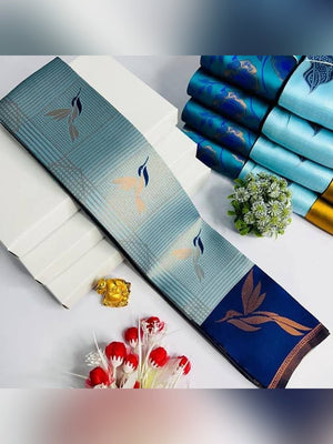 Peachmode Blue Banarasi Silk Zari Saree - Image 2