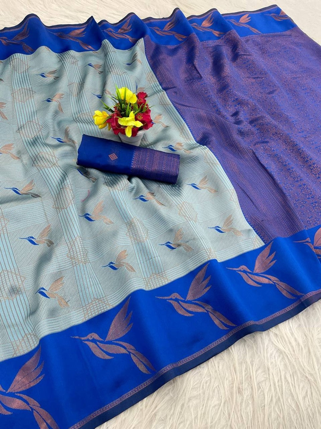 Peachmode Blue Banarasi Silk Zari Saree - Image 3