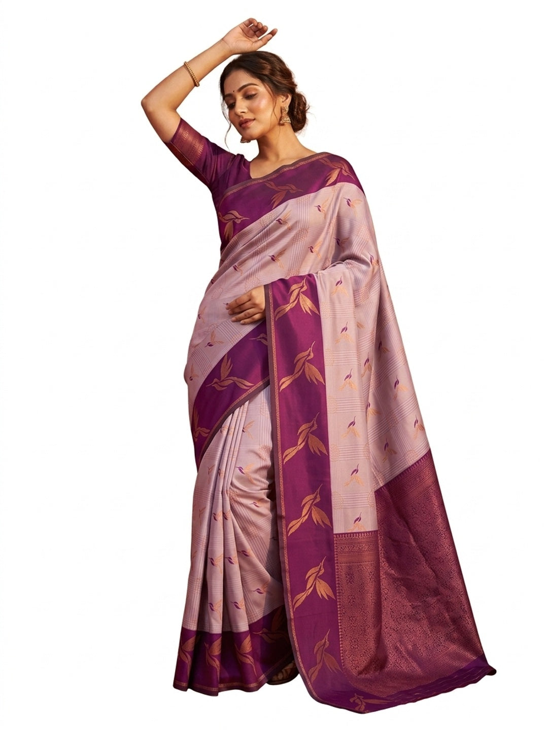 Peachmode Purple Banarasi Silk Zari Saree - Image 1