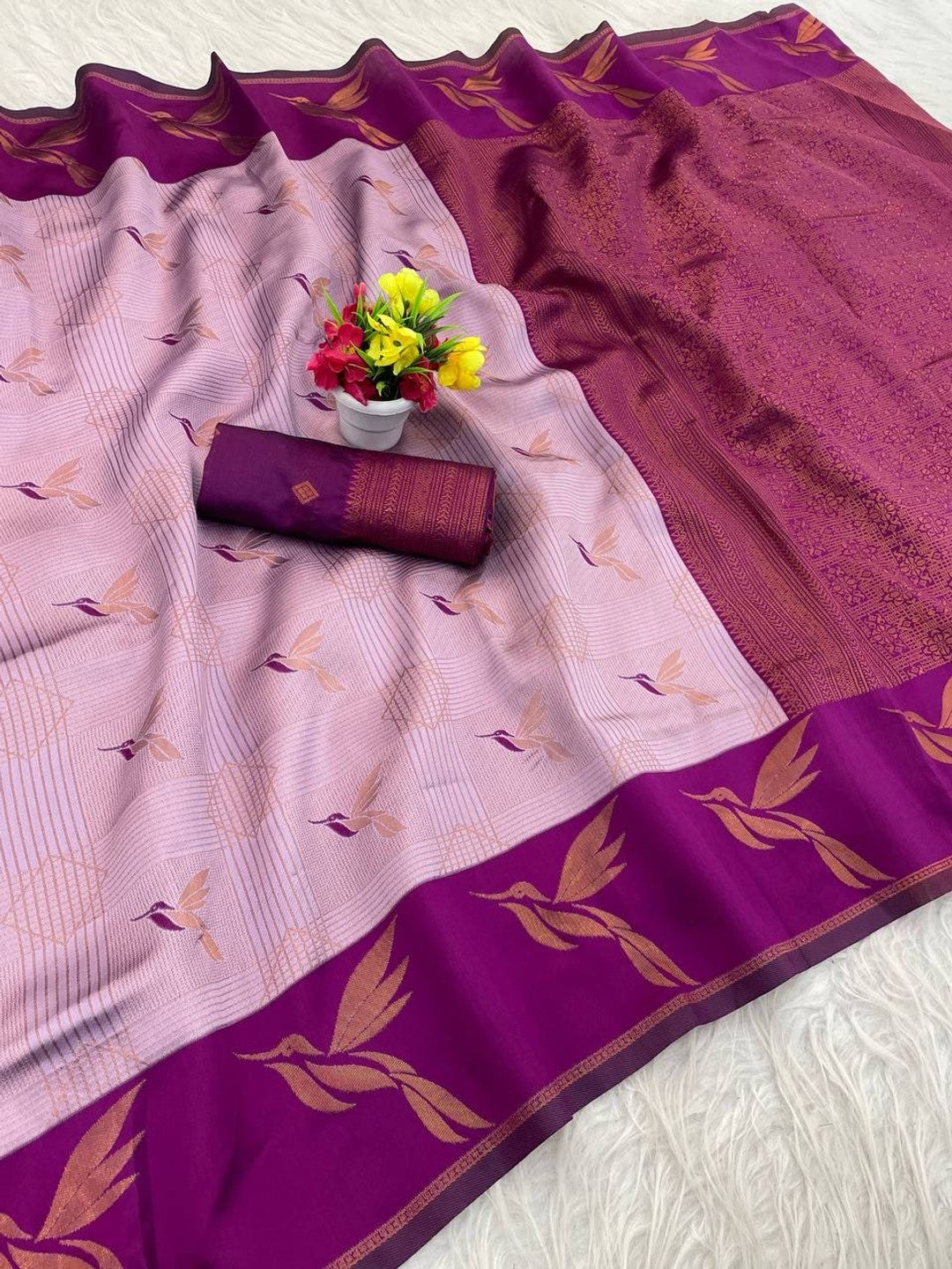 Peachmode Purple Banarasi Silk Zari Saree - Image 2