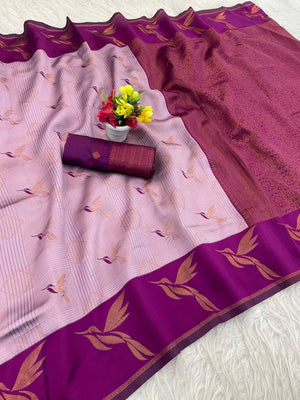 Peachmode Purple Banarasi Silk Zari Saree - Image 2