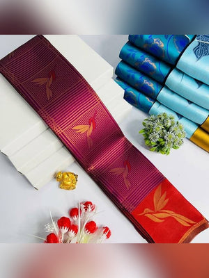 Peachmode Red Banarasi Silk Zari Saree - Image 2