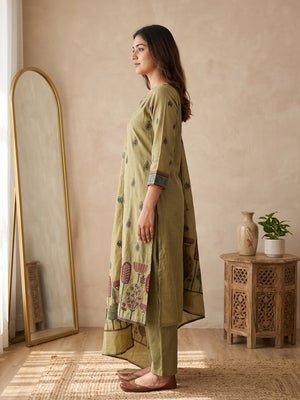 Peachmode Olive Cotton Jamdani Salwar Suit - Image 2