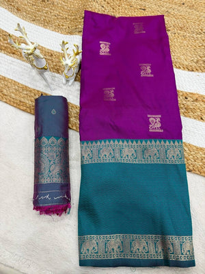 Peachmode Purple Kanjivaram Soft Silk Zari Saree - Image 2