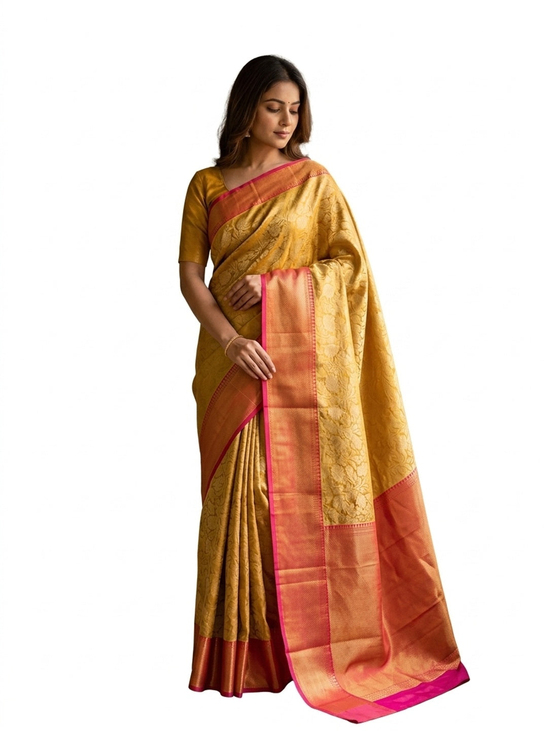 Peachmode Red Zari Woven Flower Saree - Image 1