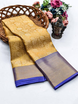 Peachmode Blue Zari Woven Flower Saree - Image 2