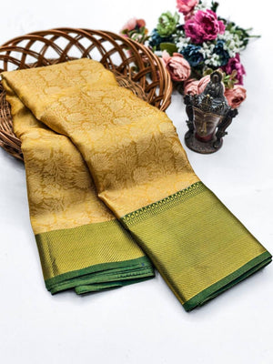 Peachmode Green Zari Woven Flower Saree - Image 2