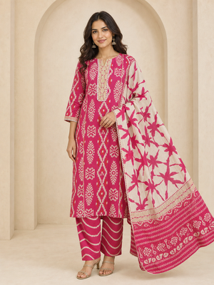 Peachmode Rani Pink Pure Cotton Salwar Suit - Image 1
