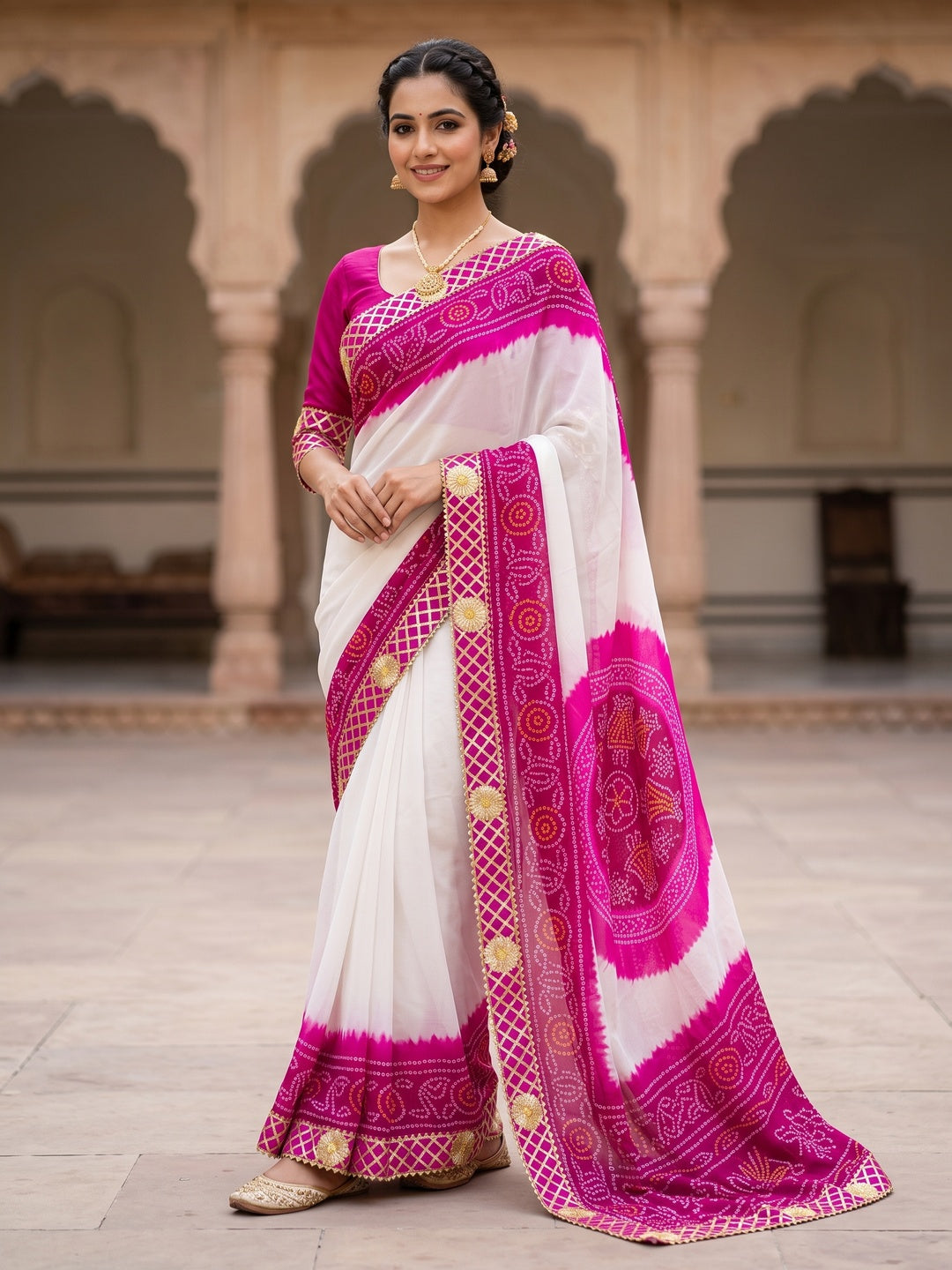 Peachmode Pink Georgette Saree - Image 1