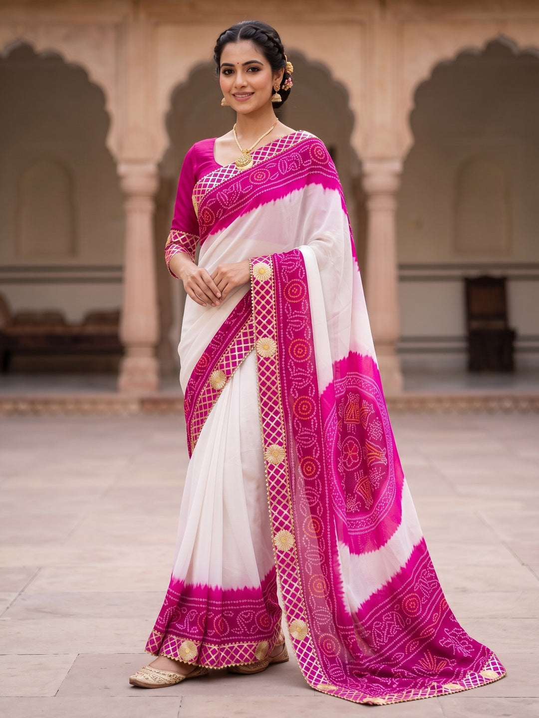 Peachmode Pink Georgette Saree - Image 2