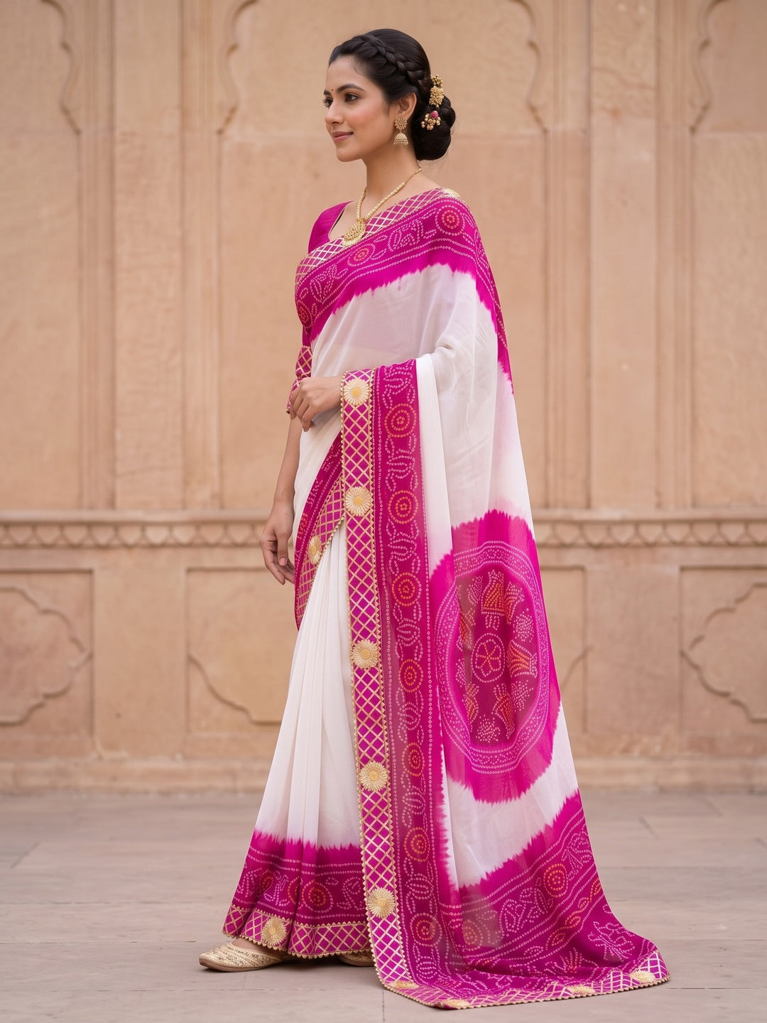 Peachmode Pink Georgette Saree - Image 4