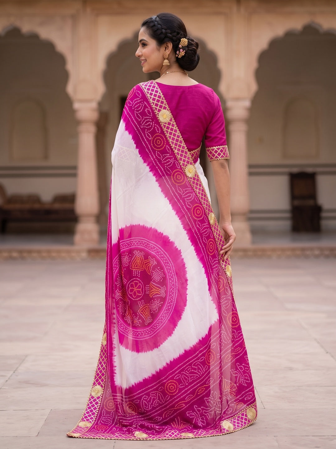 Peachmode Pink Georgette Saree - Image 5