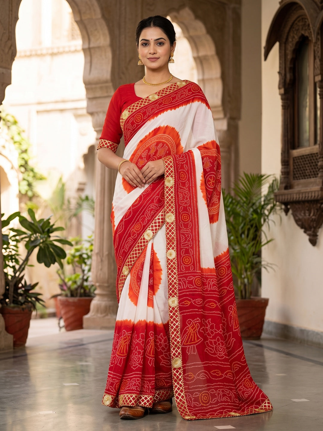 Peachmode Red Georgette Saree - Image 1