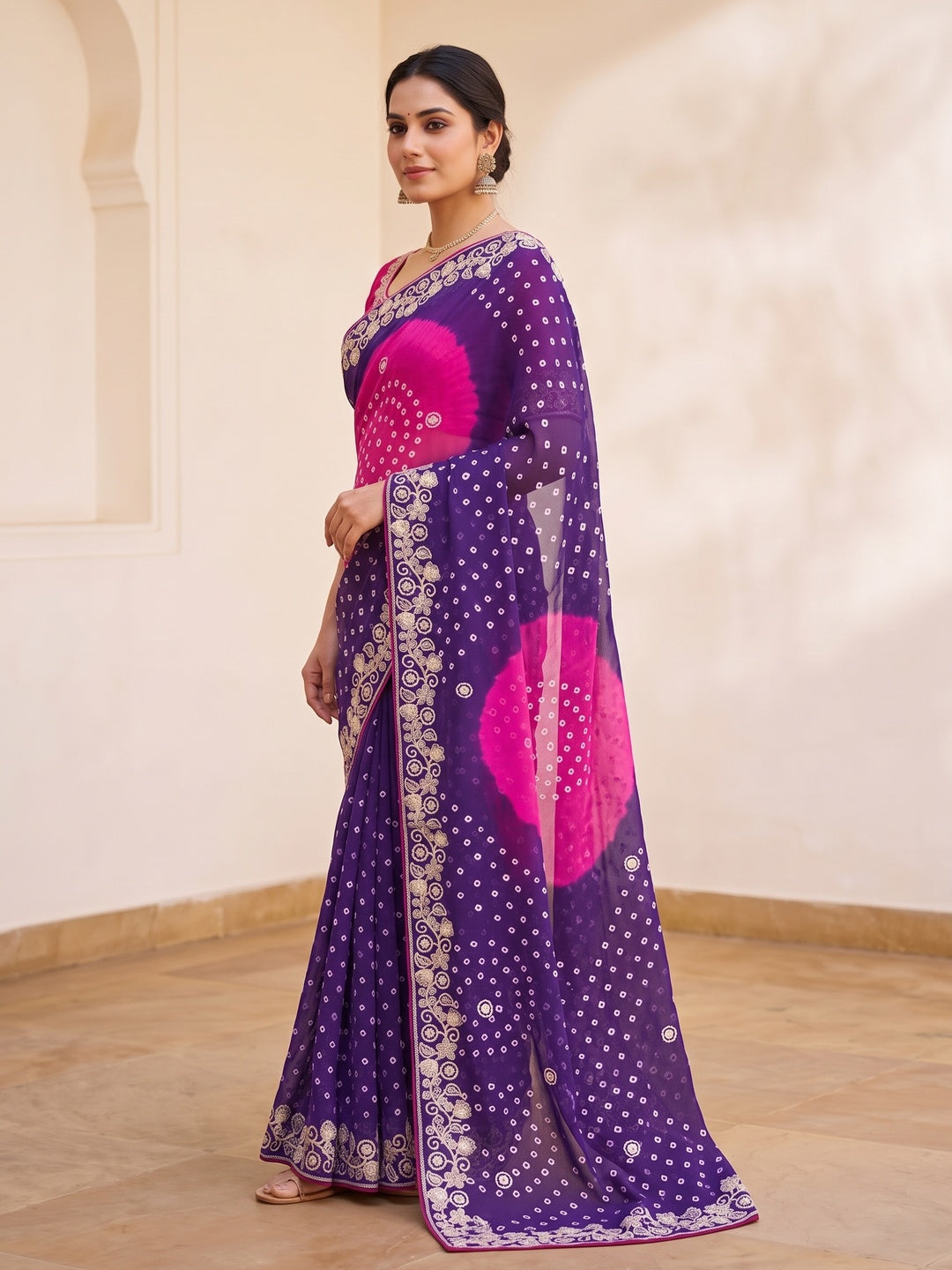 Peachmode Violet Georgette Saree - Image 3