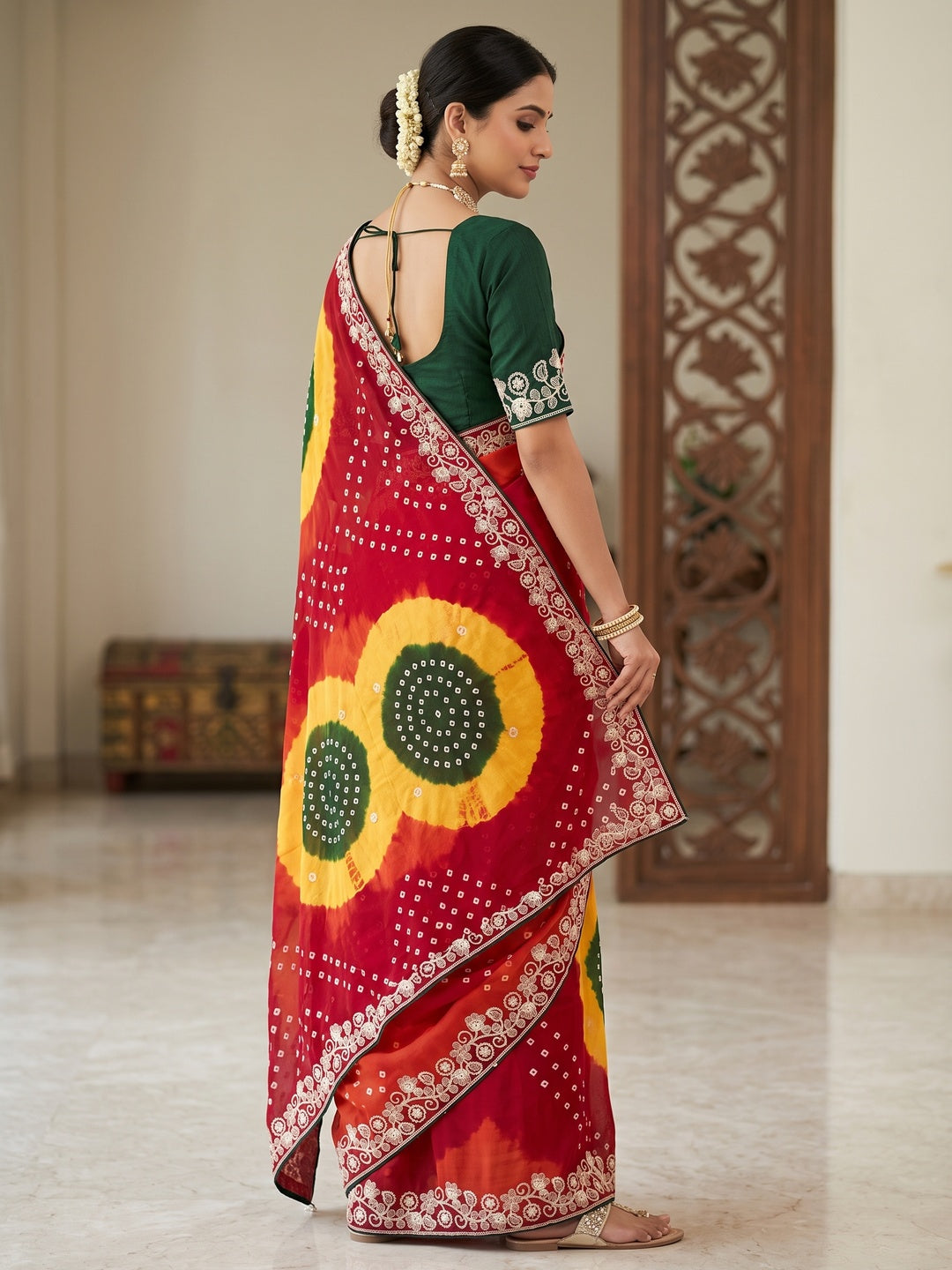 Peachmode Red Georgette Saree - Image 2