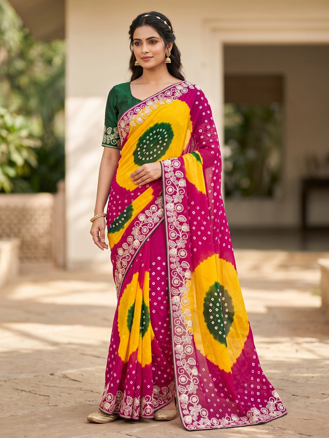 Peachmode Pink Georgette Saree - Image 1