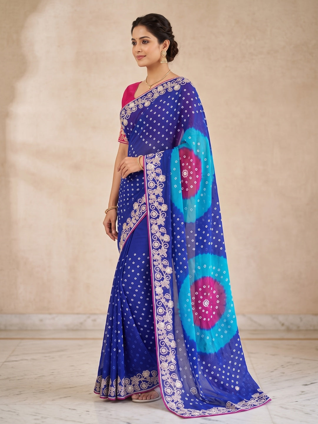 Peachmode Blue Georgette Saree - Image 3