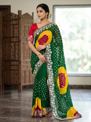 Peachmode Green Georgette Saree - Image 1
