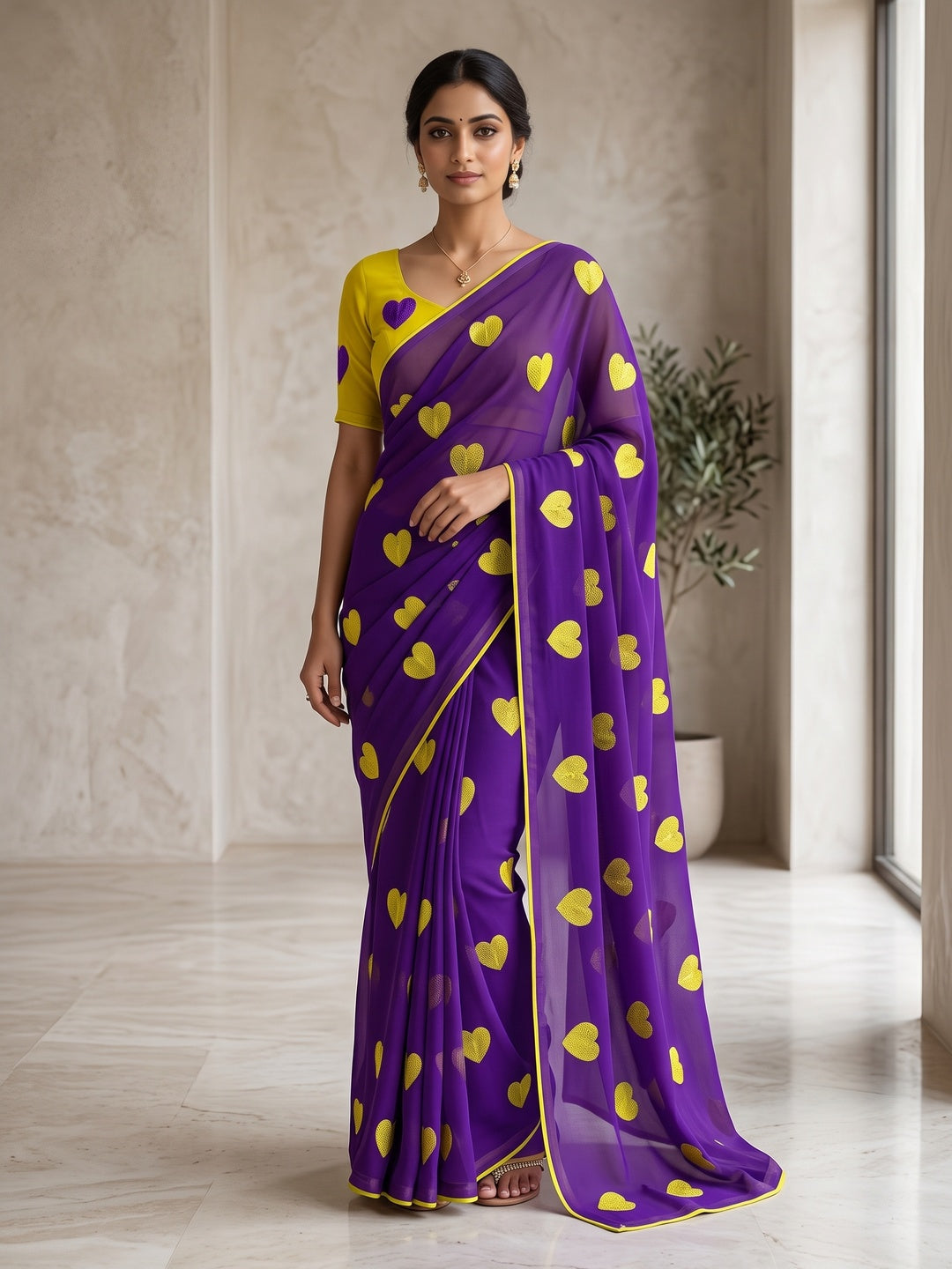 Peachmode Purple Georgette Saree - Image 1