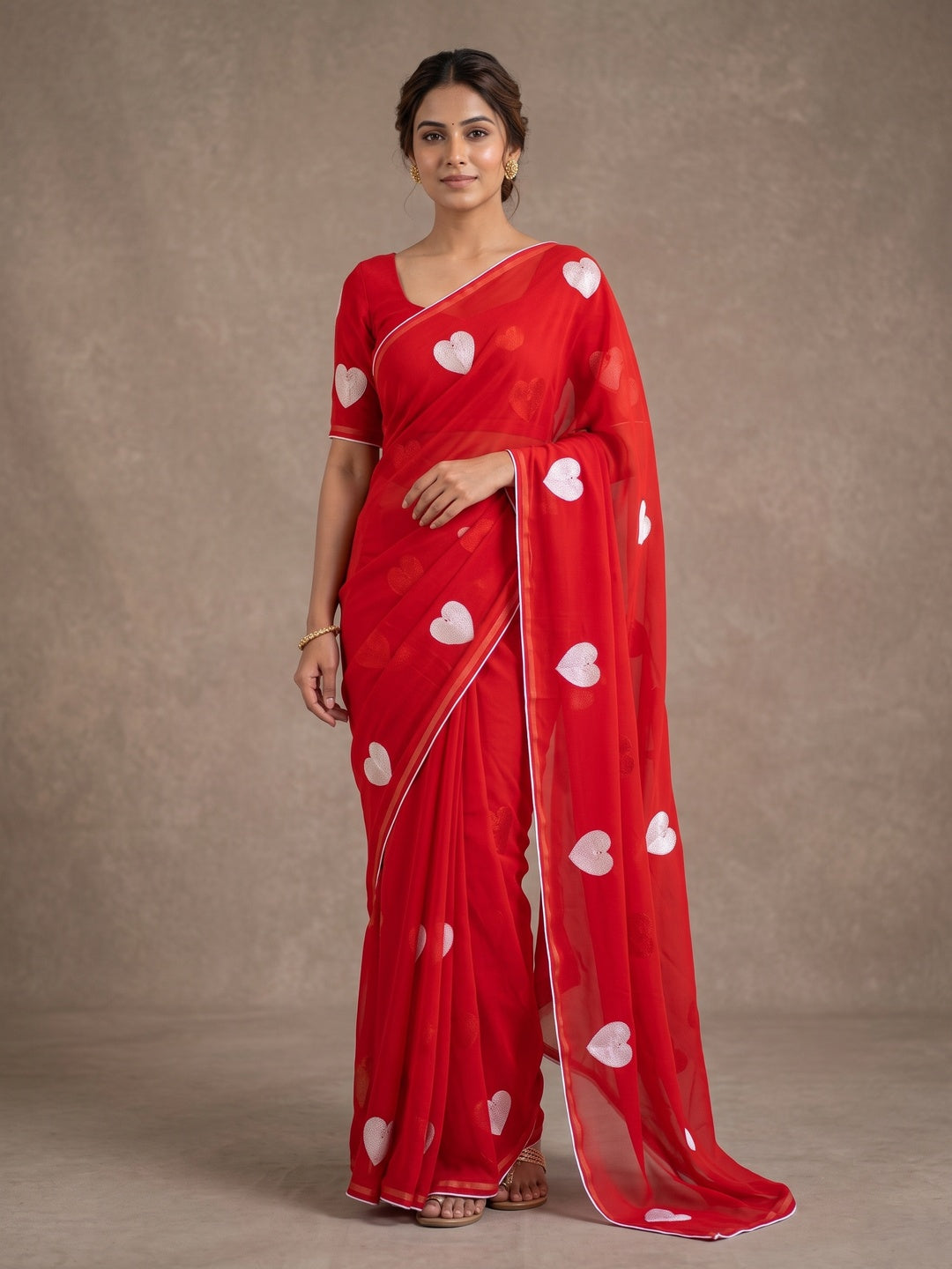 Peachmode Red Georgette Saree - Image 2