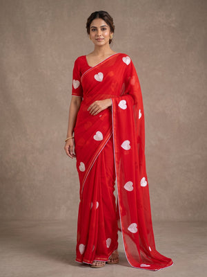 Peachmode Red Georgette Saree - Image 2