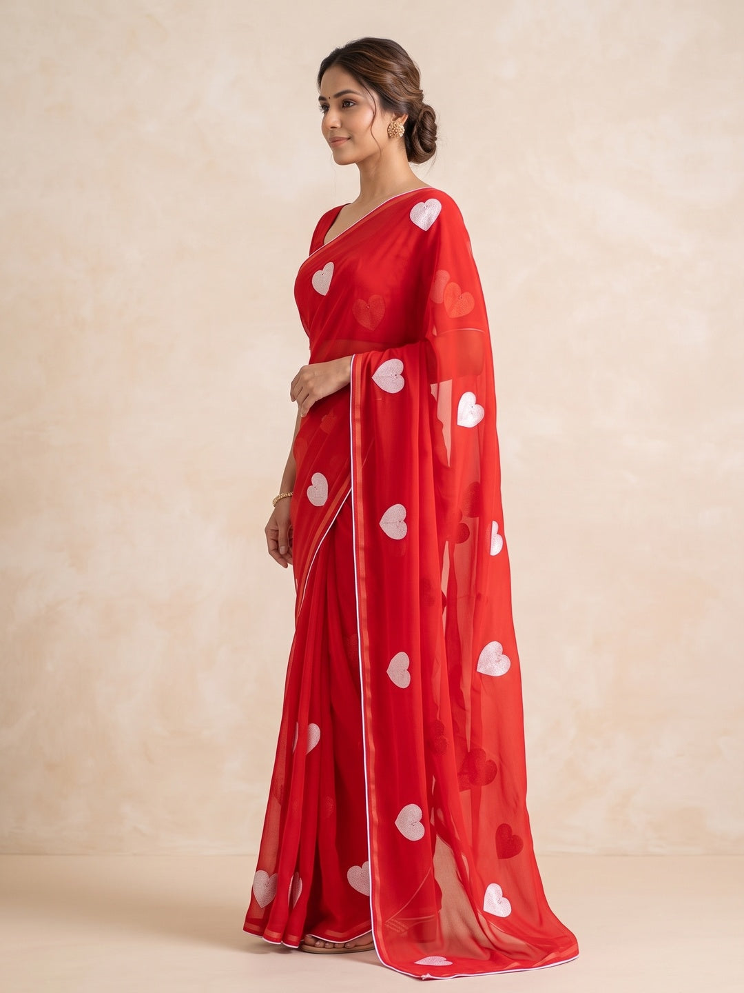 Peachmode Red Georgette Saree - Image 3