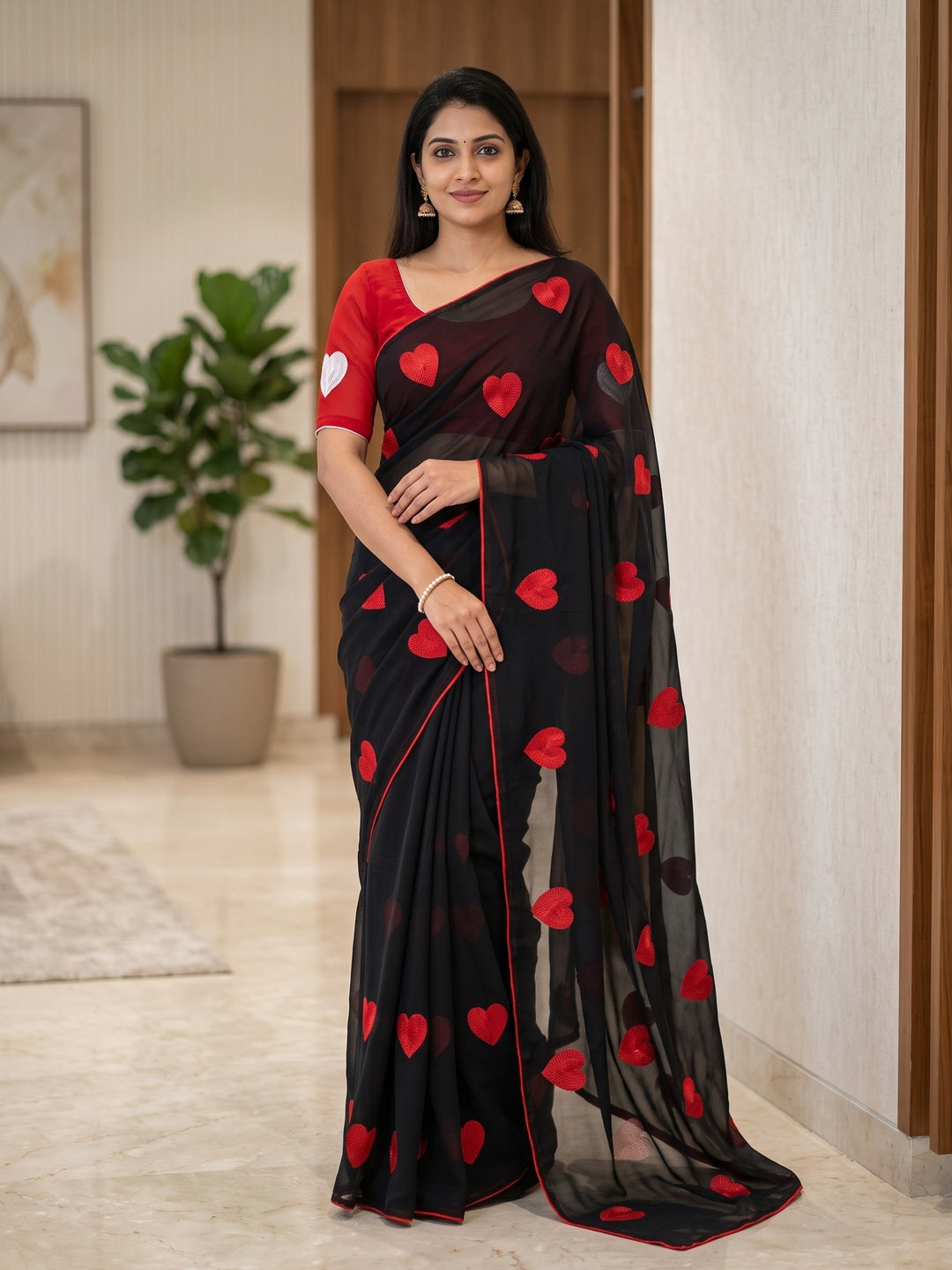 Peachmode Black Georgette Saree - Image 1