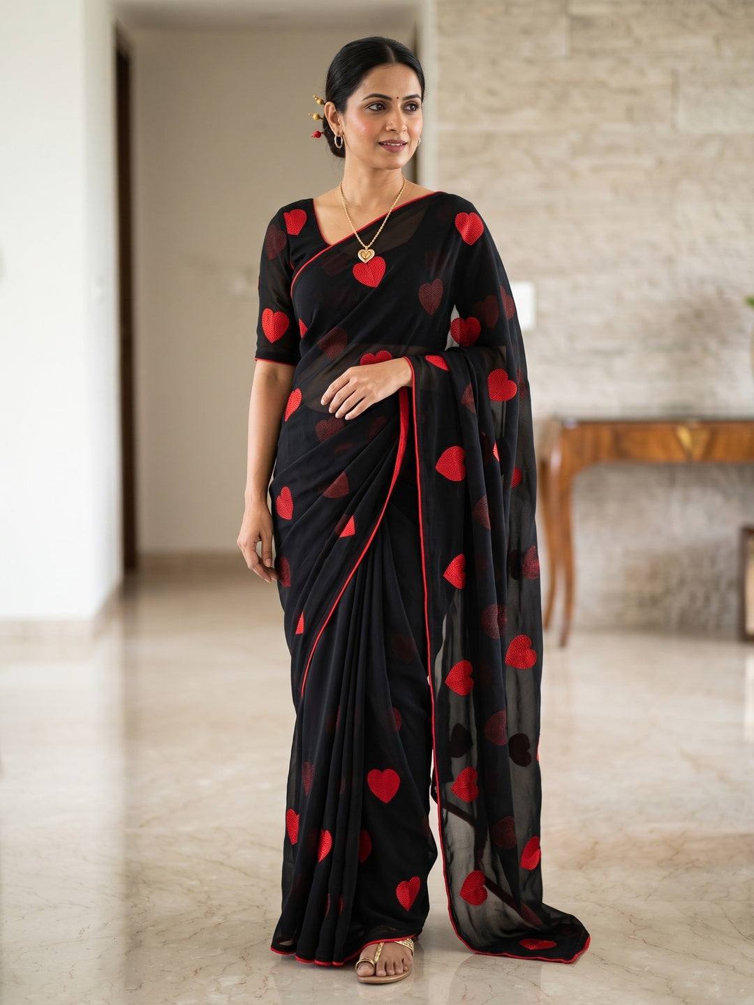 Peachmode Black Georgette Saree - Image 1